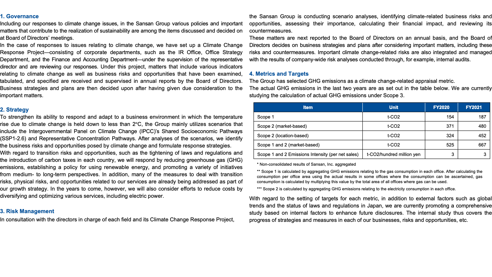 Disclosure Based on TCFD Recommendations