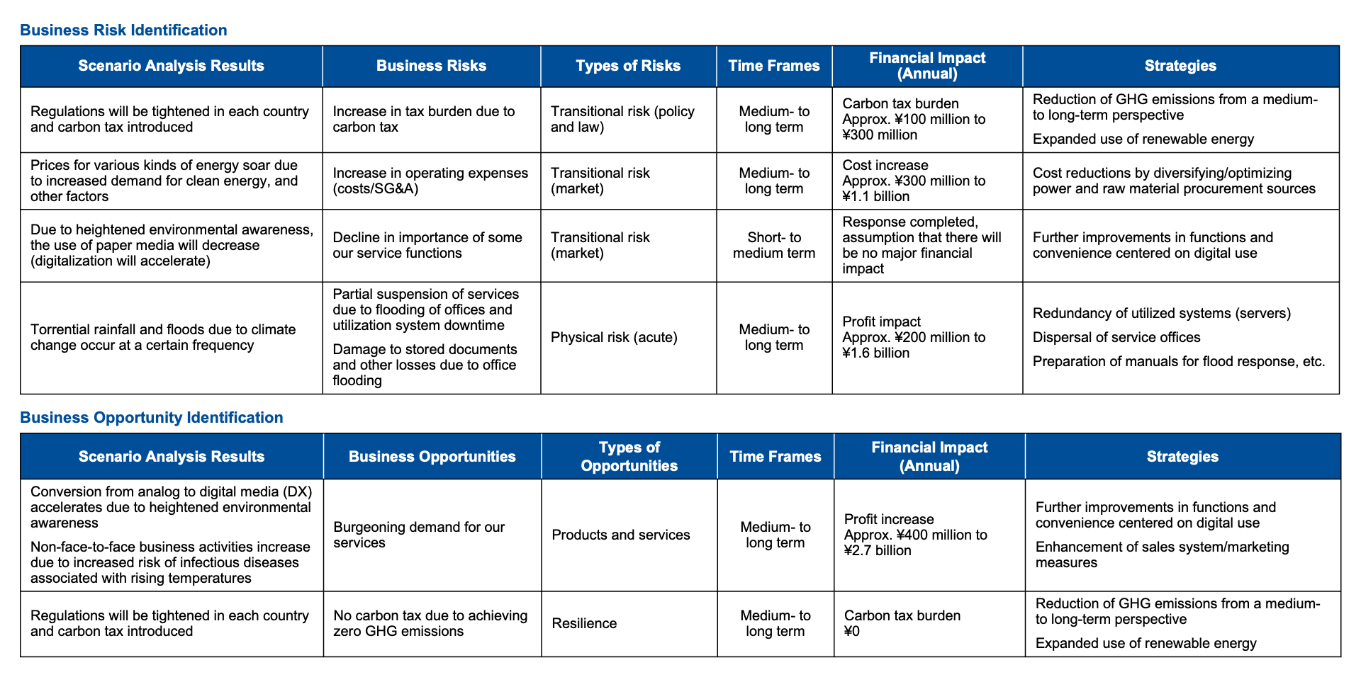 Scenario Analysis (Business Risks and Opportunities)